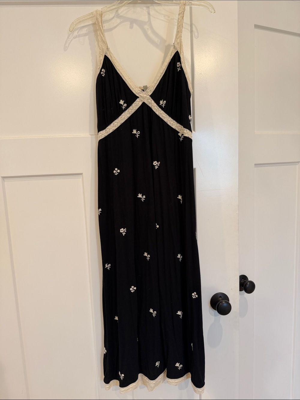 Sea New York Black Maxi Dress with Cream Lace Accents